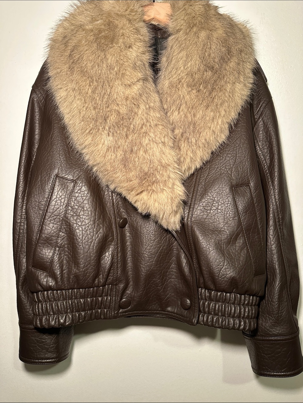 Zara Faux Leather Jacket with Removable Collar (Dark Brown) - Picture 4 of 8